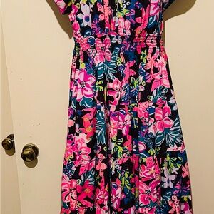 Lilly Pulitzer Floral Midi Dress - Pink and Blue